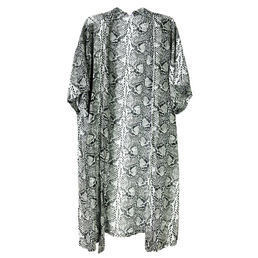 Black & White Snake Print 100% Poly Long Cover-Up Cardigan Beach One Size EUC